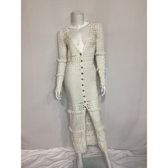 Retrofete 'Alaia' White Sheer Crochet Cardigan Size M - Picture 2 of 4